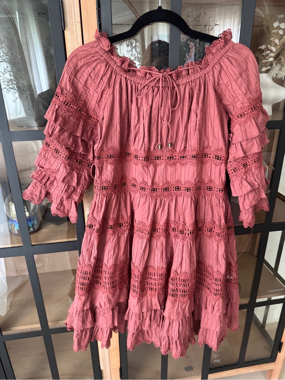 eyelet ruffle Corsair Frill Tier Dress Vintage Rose rust long sleeve - Picture 2 of 9